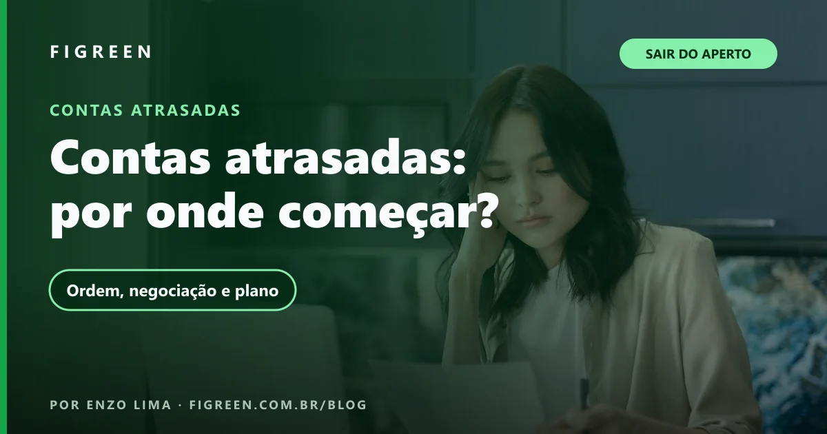 Mulher de blazer bege, séria, com a mão na testa, analisando papéis ao lado de um notebook na cozinha.