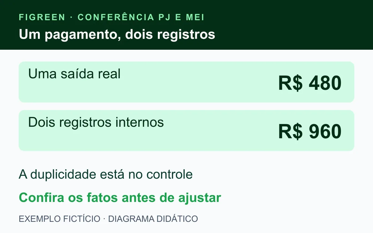 Exemplo fictício separa uma saída de R$ 480 de dois registros iguais.