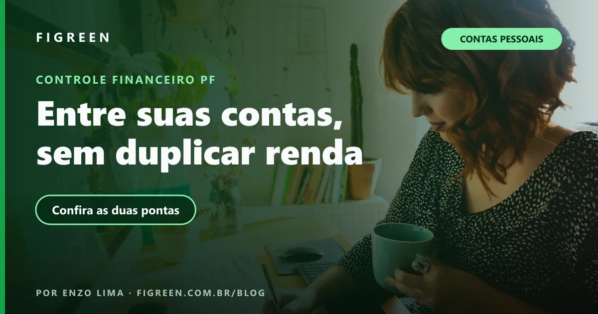 Pessoa revisa anotações ao lado do computador, com a identidade verde da Figreen.